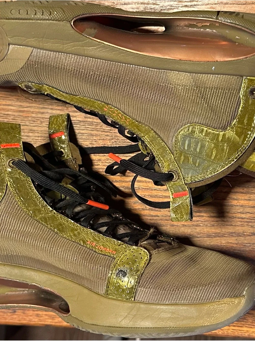 Jordan Men's Olive Green Athletic Sneakers with Orange Accents